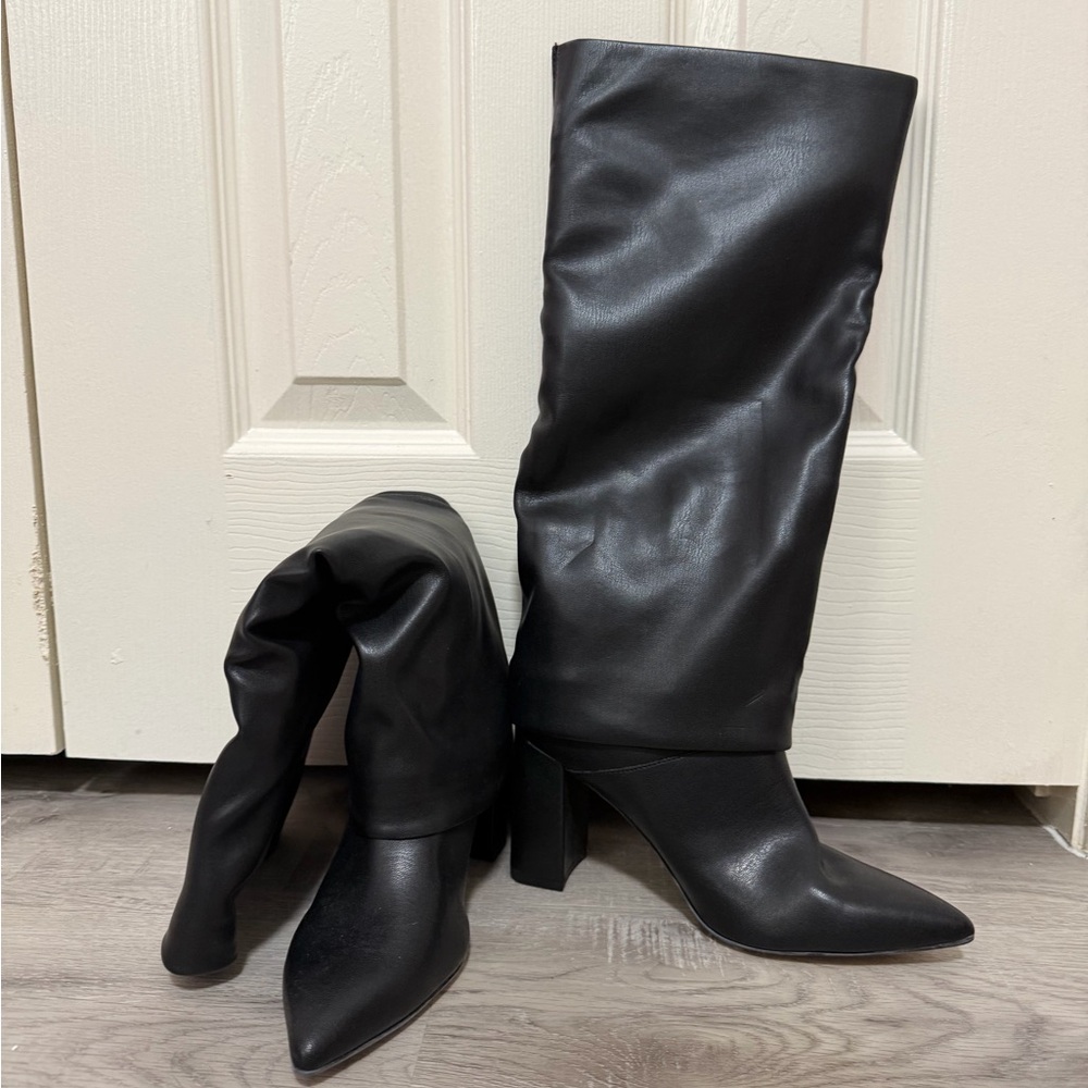 BRAND NEW Marc Fisher Black Leather Knee-High Boots